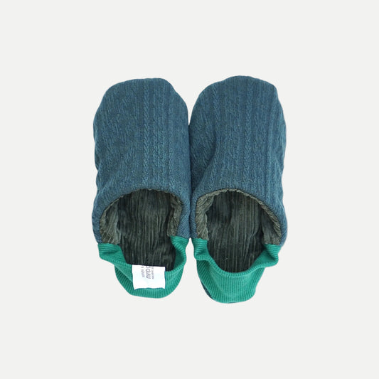 Reversible Slippers Cable Knit Green / Blue