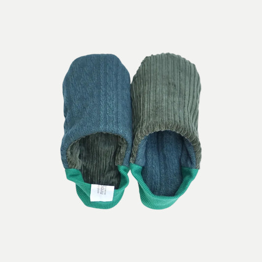 Reversible Slippers Cable Knit Green / Blue