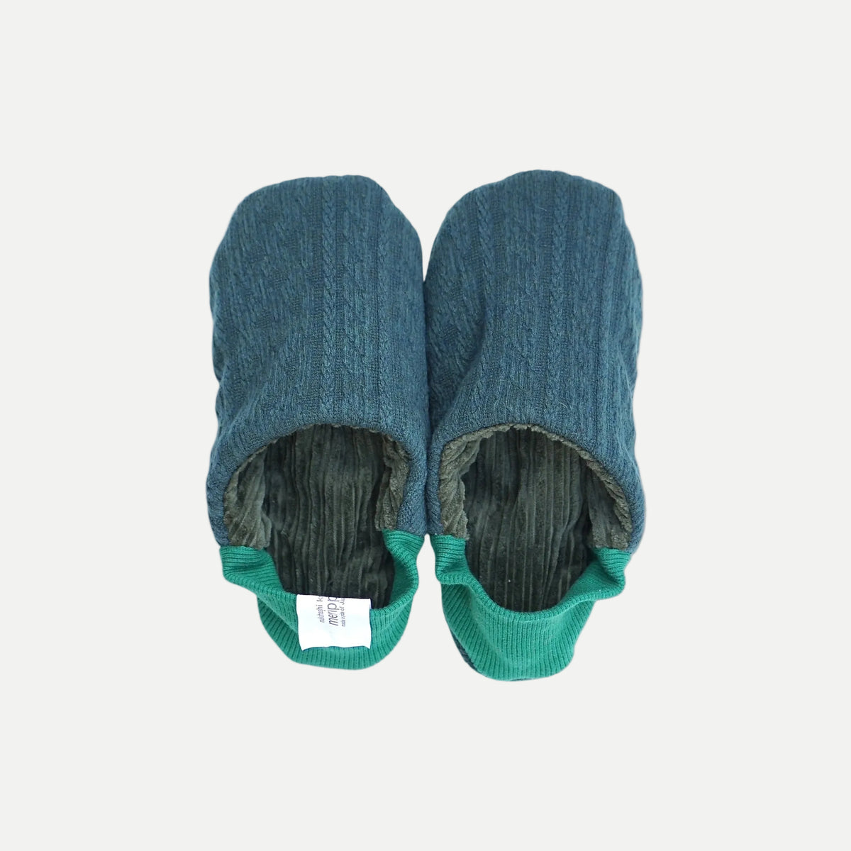 Reversible Slippers Cable Knit Green / Blue