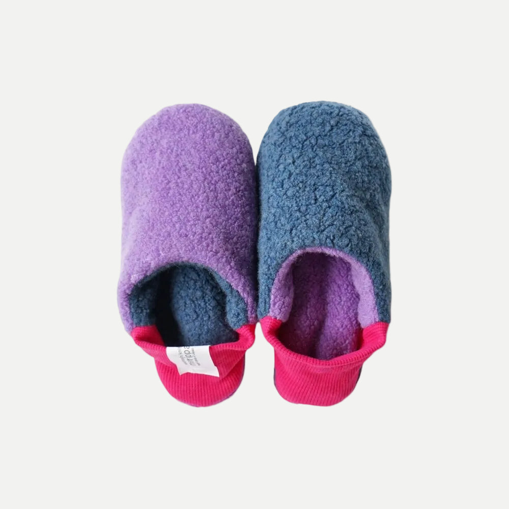 Reversible Slippers Wool Boa Purple / Blue