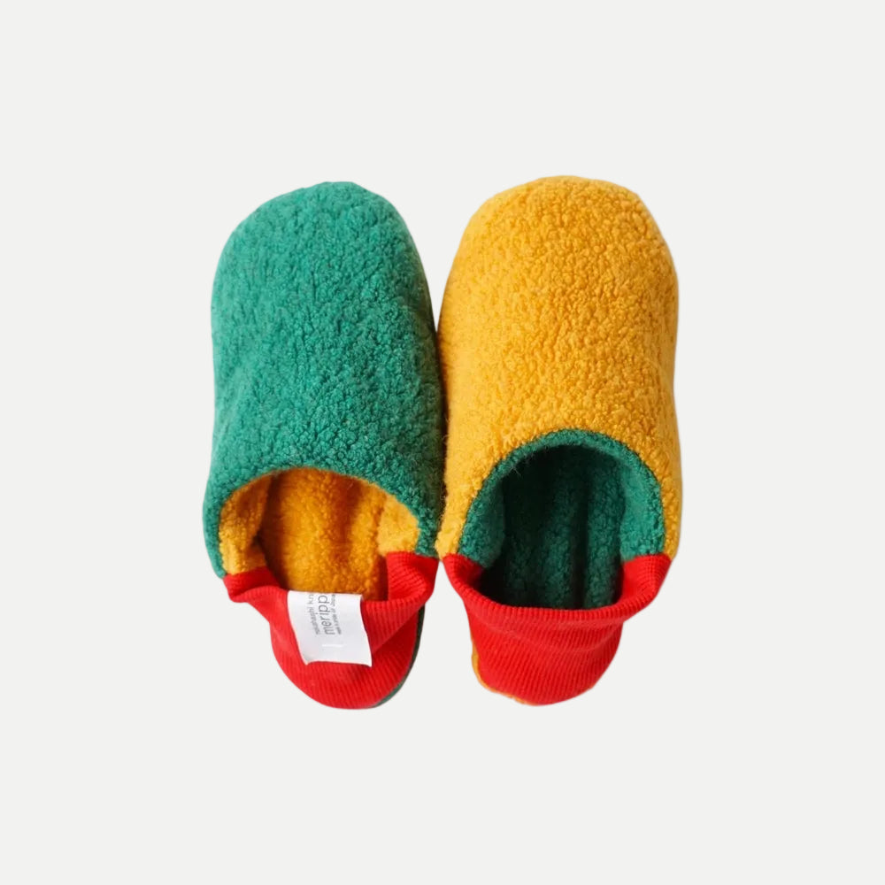 Reversible Slippers Wool Boa Yellow / Green