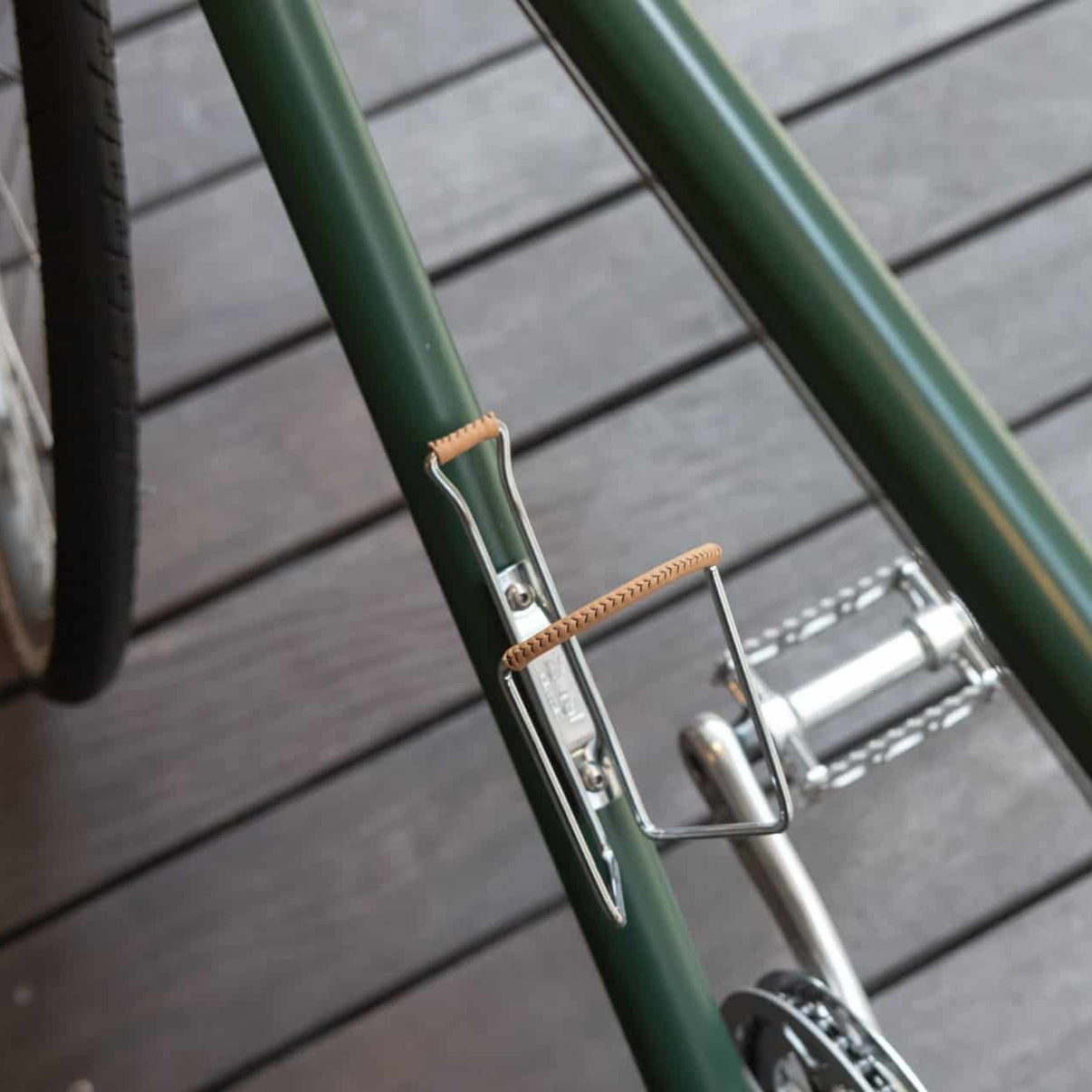 Zefal Vintage bottle Cage Silver/Brown Leather tokyobike London